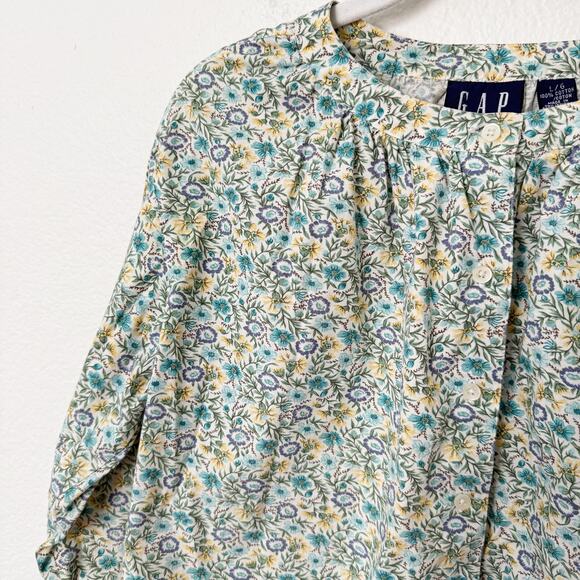 [Vintage] 90s GAP Green Floral Print Peasant Boho Button Front Blouse Sz Large L - Picture 6 of 11